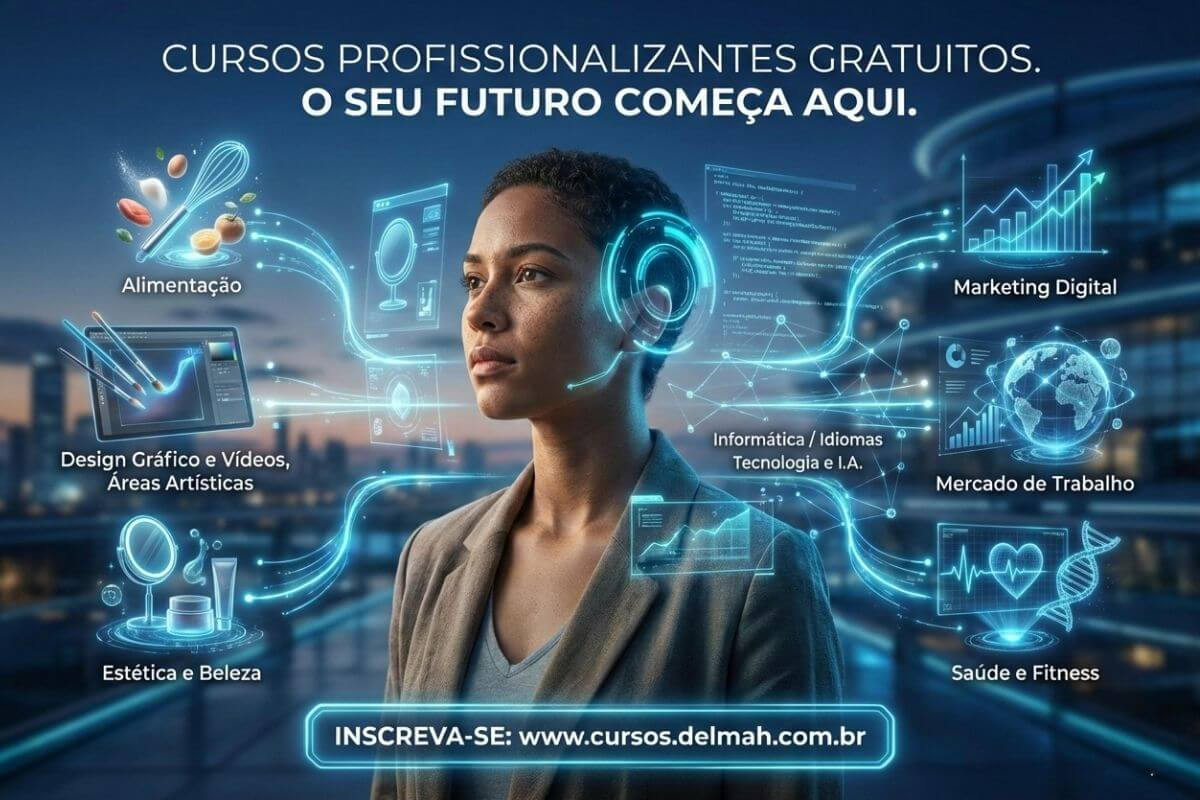 Delmah Pedra apoia: mais de 100 cursos profissionalizantes gratuitos — inscreva-se!